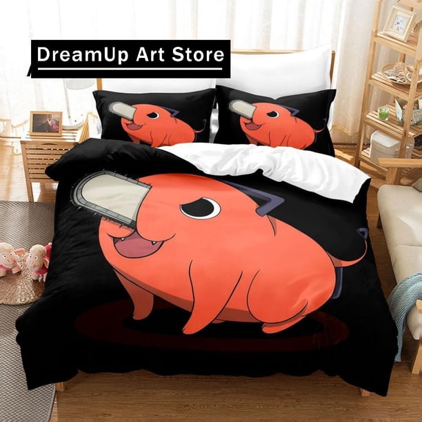 Fashion Pochita Chainsaw Man Bedding Set Boys Girls Duvet Cover Pillowcase Bed Adult Bedroom