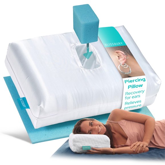 Almohada BLISSBURY minisatinada para dormir de lado con orificio para la oreja