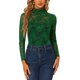 thumbnail image 1 of INSPIRE CHIC Blusa de Encaje Floral Transparente de Manga Larga con Cuello Alto para Mujer S Verde Oscuro, 1 of 6