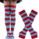 thumbnail image 1 of suxuMhao Juego de Calcetín y Guantes a Rayas, Calcetines hasta el Muslo sobre la Rodilla con Rayas Anchas y Guantes sin Dedos Suaves y Elásticos, Mezcla Transpirable de Poliéster y Algodón, Azul y, 1 of 1