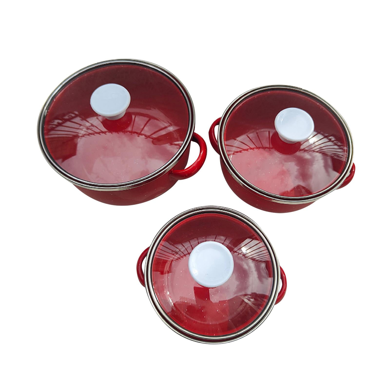Bothyi - Juego De 3 Mini Ollas Esmaltadas, Juego De Utensilios De Cocina Esmaltados Portátiles Universales Para Cocinar En Casa, Rojo
