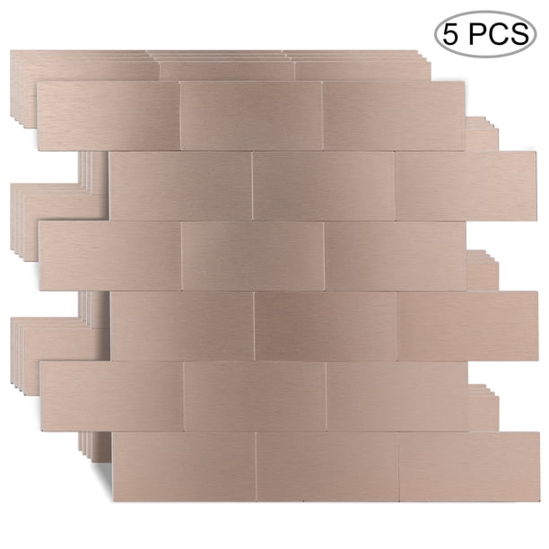 5 Sheets Self-Adhesive Tile Stickers, Aluminum Plastic Shiny 3D Peel And Stick Waterproof Wallpaper Kitchen Backsplash Stickers, For Home Bathroom Room Decor (11.6*11.3in)