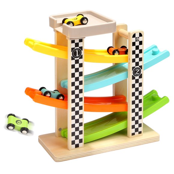 Toddler Toys TOP BRIGHT de madera para pista de carreras, rampa, rampa