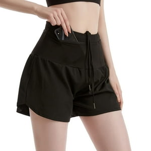 Malltradecl - Short Calza Ultralight Deportivo Elastano Con Bolsillos Para Mujer Negro
