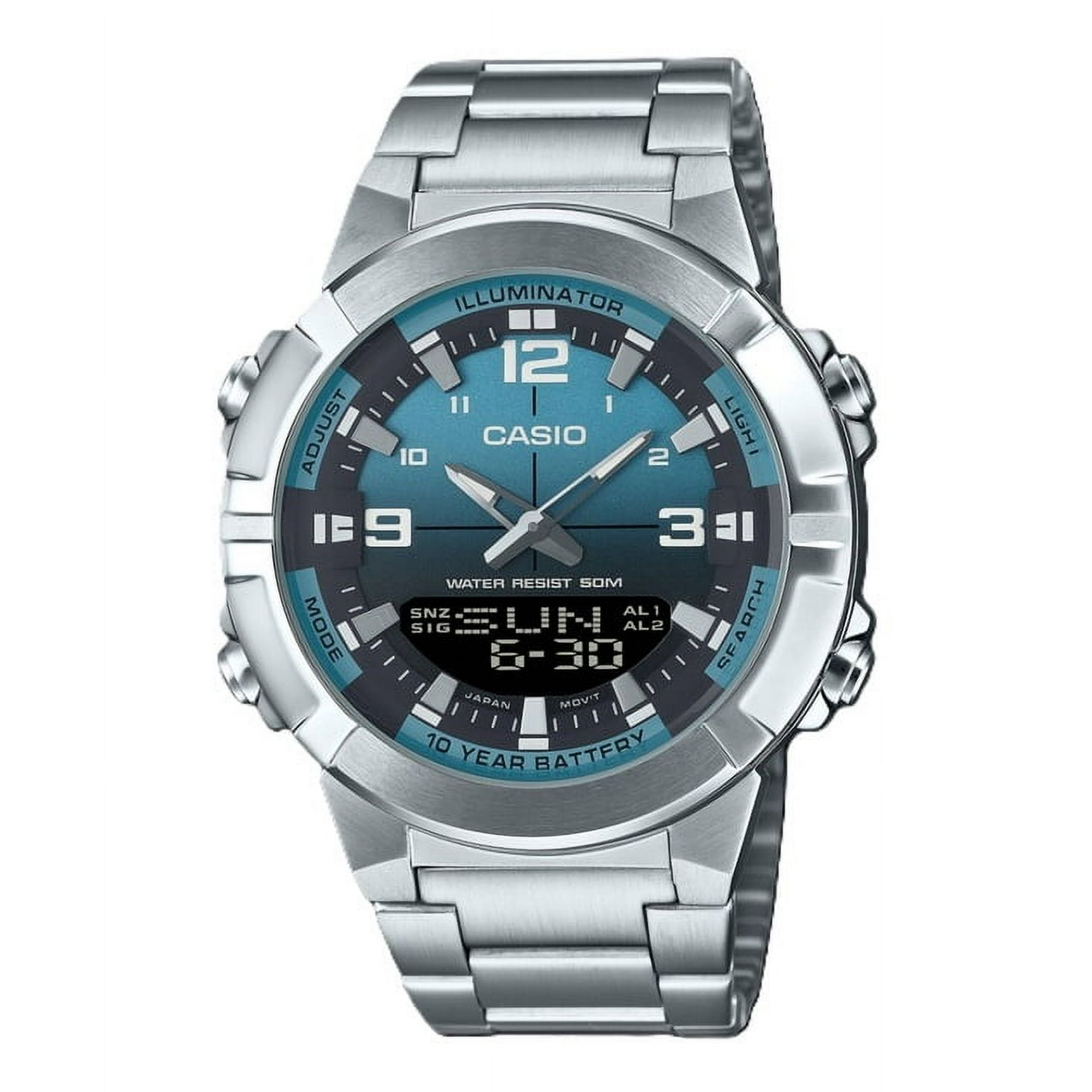 Casio - Reloj Análogo Digital Para Hombre Combinación Acero Inoxidable Dial Azul Claro Quartz Amw-870da-2a2v