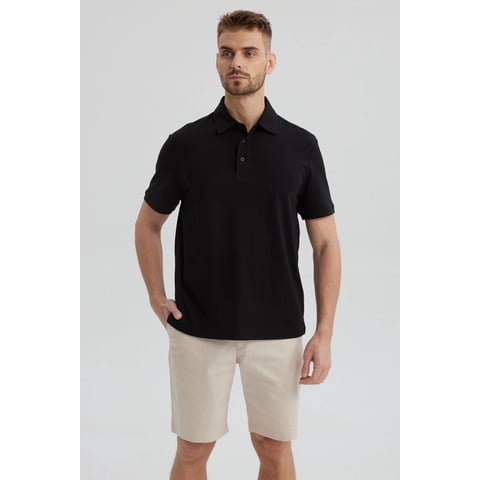 Fashionspark - Polera Hombre Slim Cuello Camisero Negro