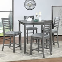 M&Ms - 5 Piece Dining Table Set, Wooden Dining Square Table Set For 4, Counter Height Kitchen Table Set With Square Table And 4 Upholstered Chairs For Small Space, Gray