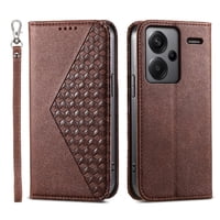 Funda Flip Foxdock Para Xiaomi Redmi Note 13 Pro Plus 5G , Estilo Billetera Con Diseño Rombo, Correa De Mano Y Soporte, Uso Diario