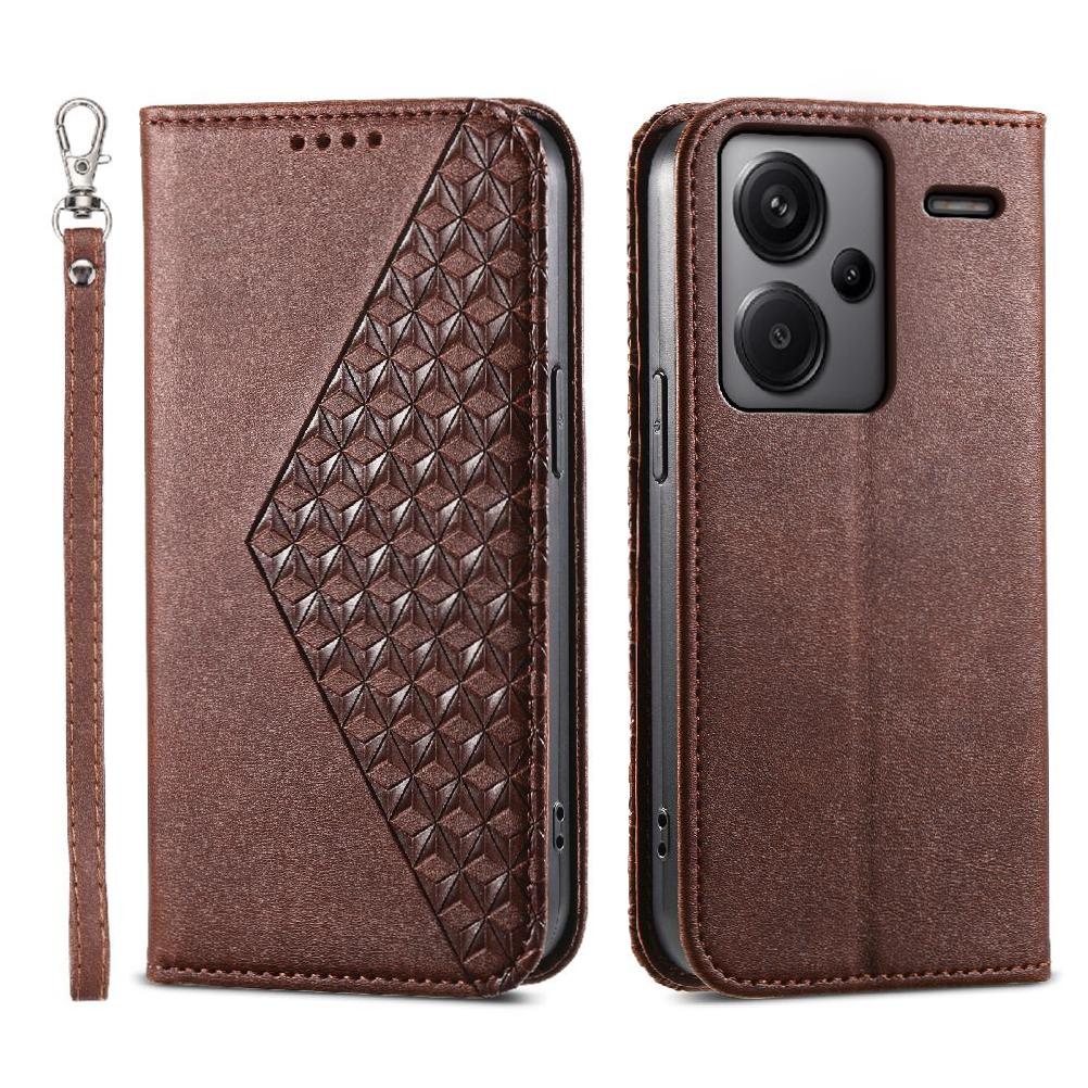 Funda Flip Foxdock Para Xiaomi Redmi Note 13 Pro Plus 5G , Estilo Billetera Con Diseño Rombo, Correa De Mano Y Soporte, Uso Diario