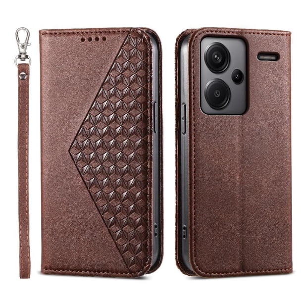 Funda Flip FOXDOCK para Xiaomi Redmi Note 13 Pro Plus 5G , Estilo Billetera con Diseño Rombo, Correa de Mano y Soporte, Uso Diario