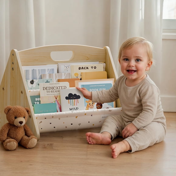 Estantería decorativa ZICOTO de madera con asa para niños de 15 a 20 libros