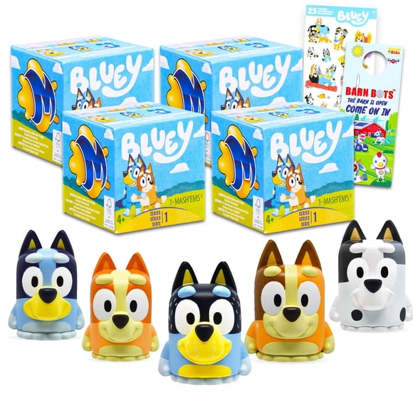Paquete de 4 Figuras Miniaturas Mash'Ems Bluey en Caja Sorpresa