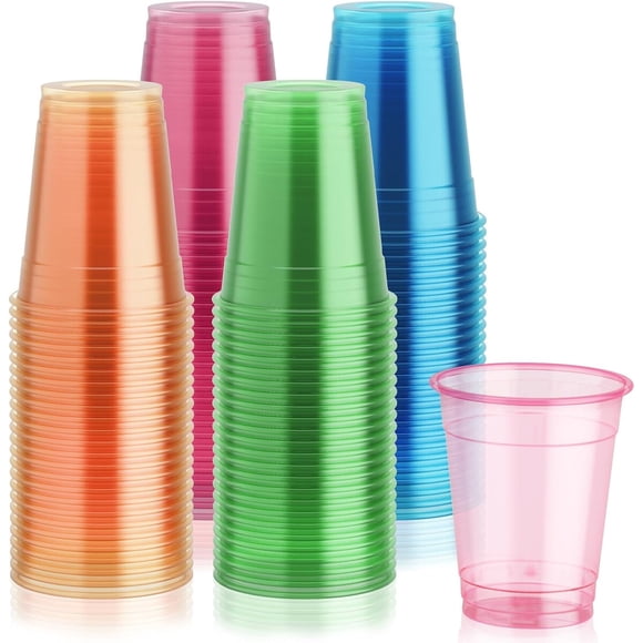 Lilymicky 100 Pack 12 oz Plastic Cups, Assorted Neon Glow Party Cups