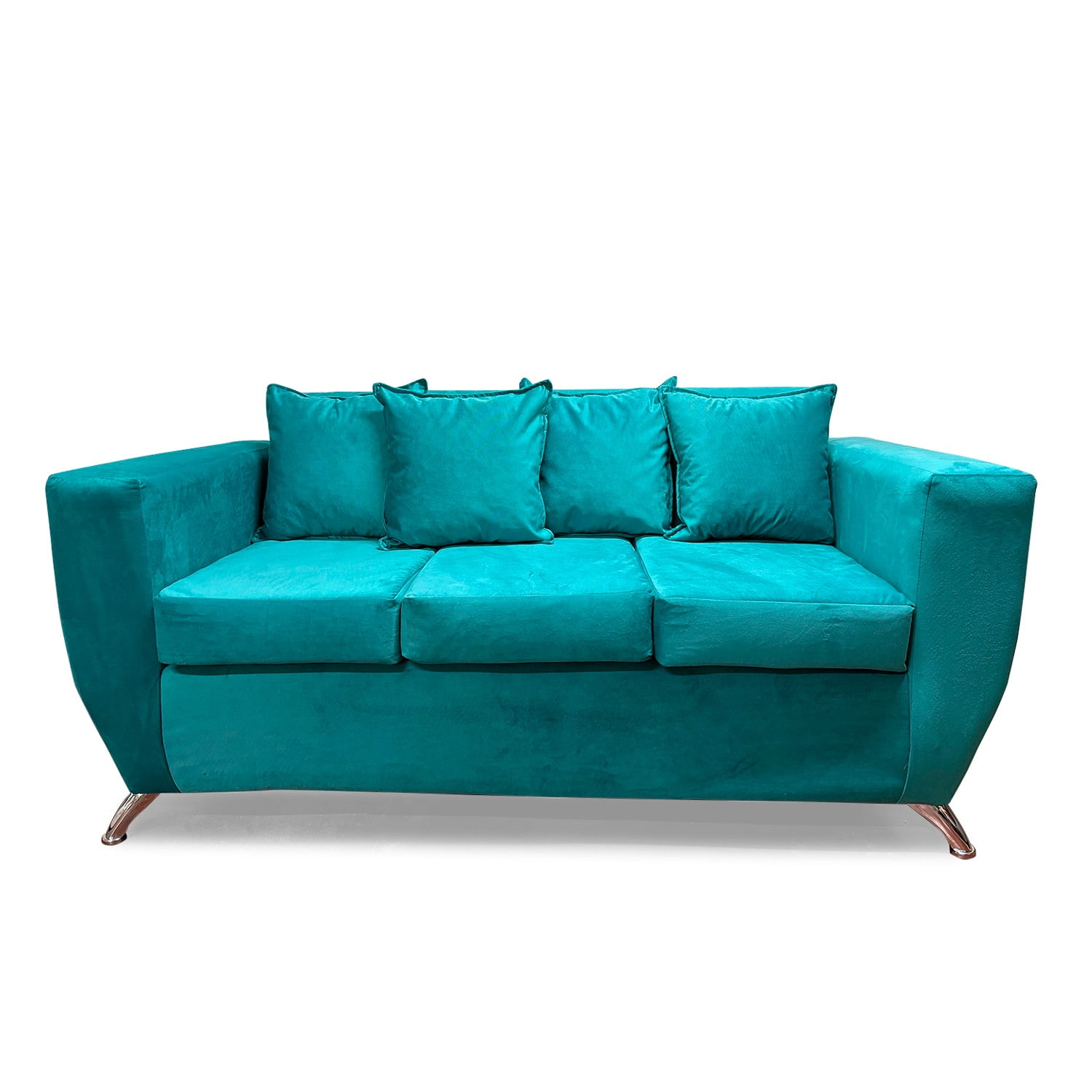 Focus - Sofá Napoli 3 Cuerpos Felpa Turquesa