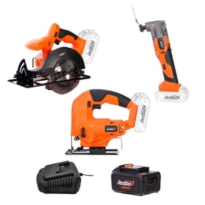 Redbo - Pack Carpintero Sierra Caladora+ Sierra Circular + Herramienta Multipropósito + Cargador Base Y Batería De 3.0 Ah