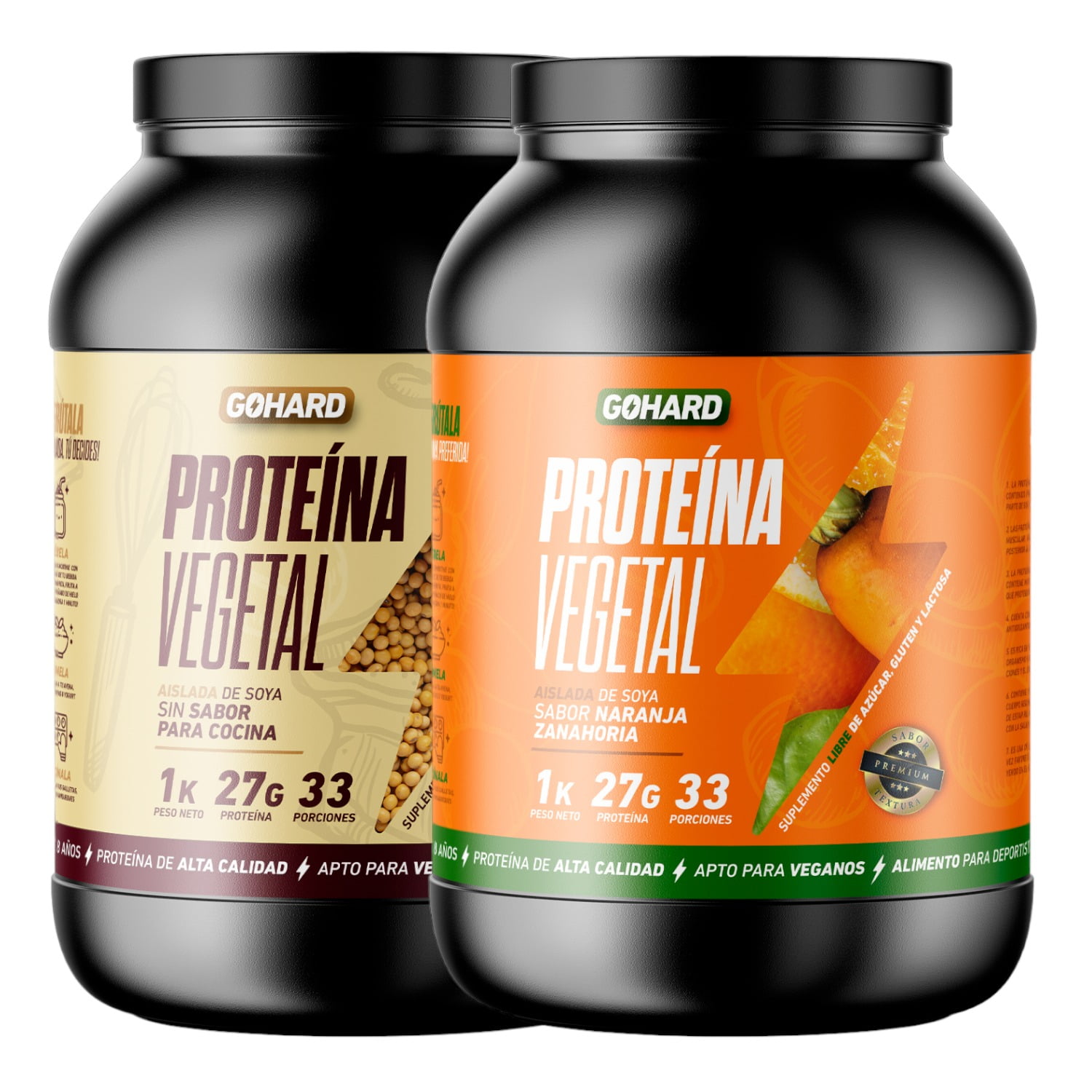 Gohard - Pack Proteinas Vegetales 2kg Total Sin Sabor - Naranja Zanahoria
