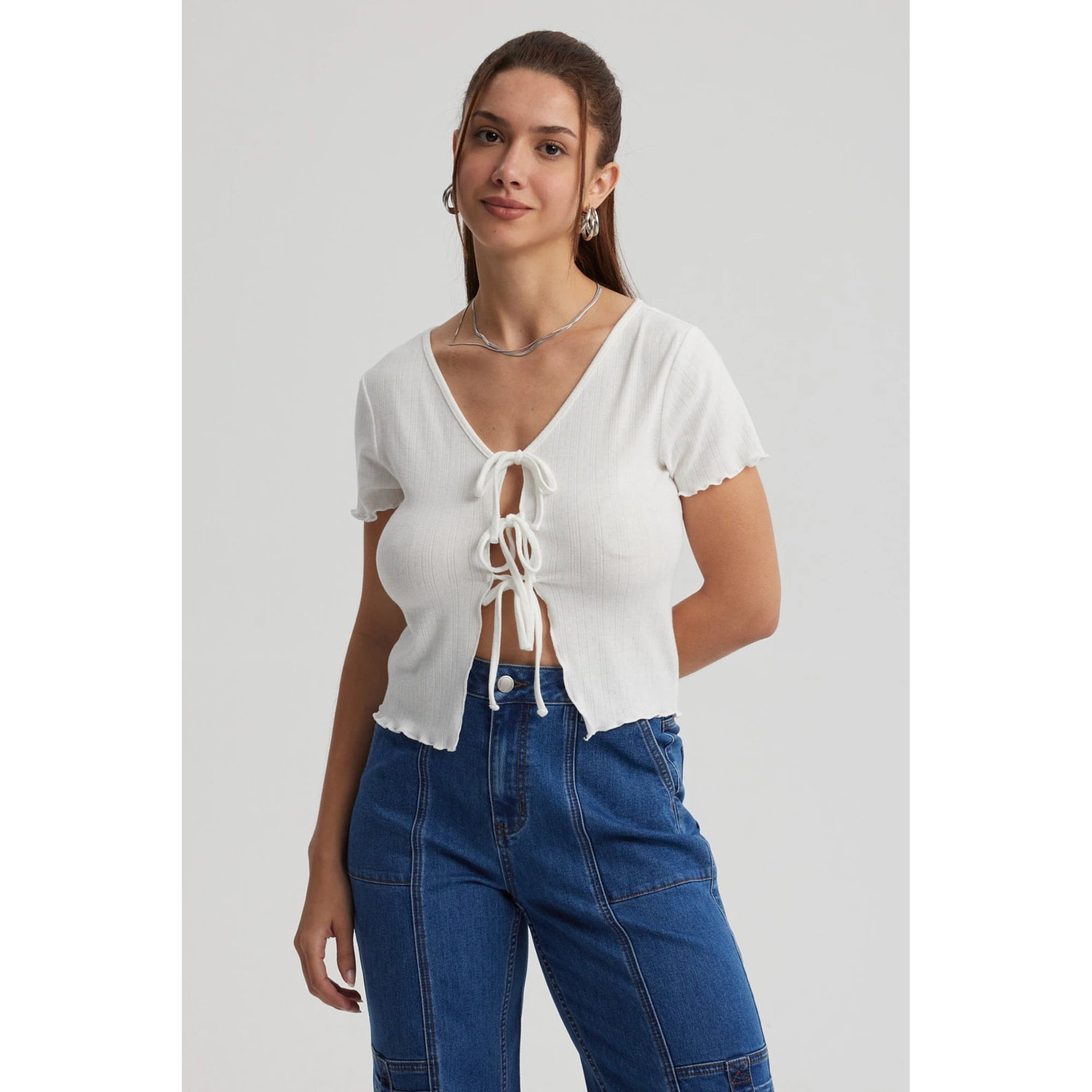 Fashionspark - Polera Mujer Amarra Delantero Blanco