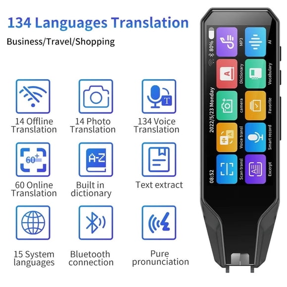 Lápiz Traductor Portátil Inteligente 134 Idiomas. Funciona como Escáner y Traductor en línea y sin conexión