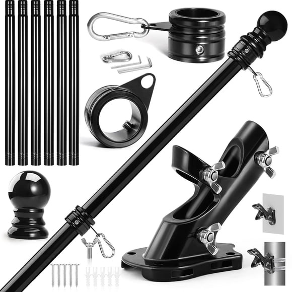 Kit de asta de bandera Anovo negro de acero inoxidable, 213 cm