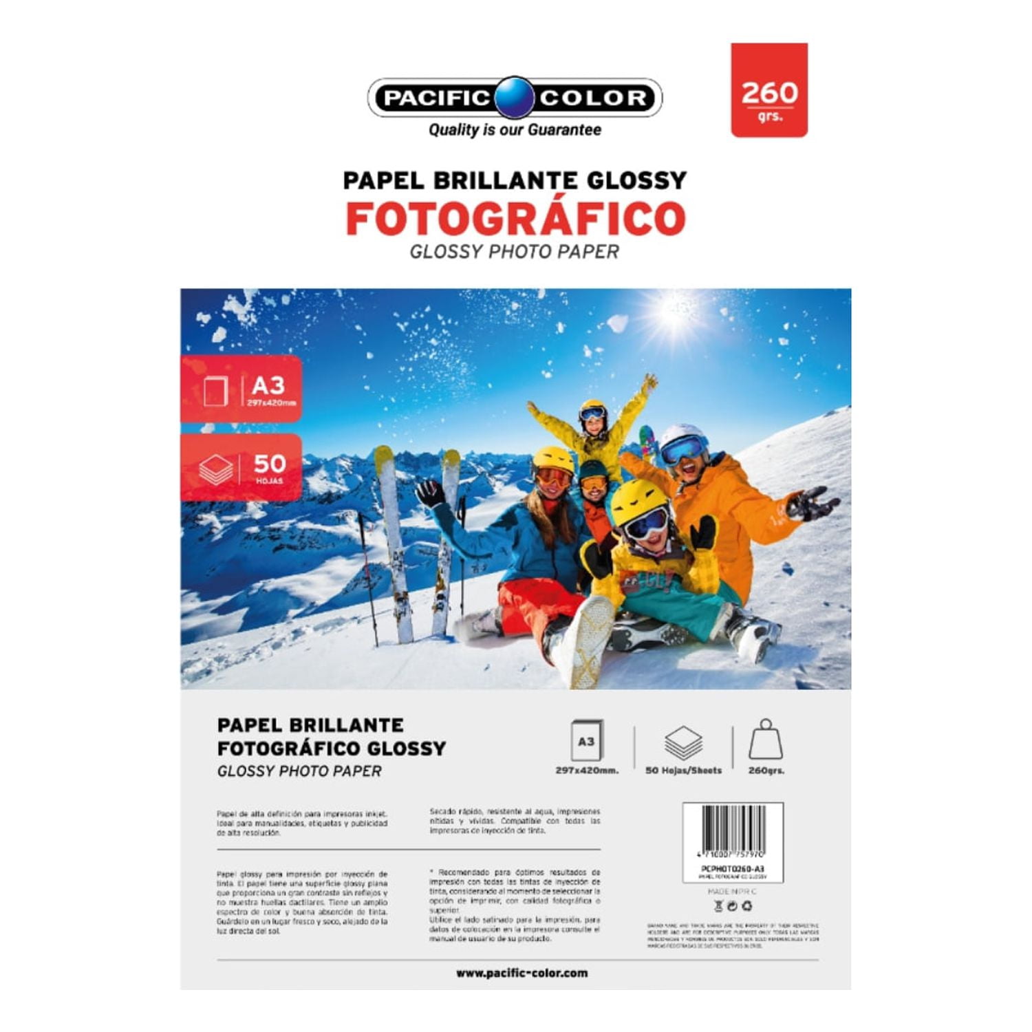 Pacific Color - Papel Fotográfico Glossy 50 Hojas Tamaño A3 260grs - Ps