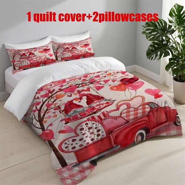 3pcs Valentine's Day Themed Printed Bedding Set Duvet Cover and Pillowcases
