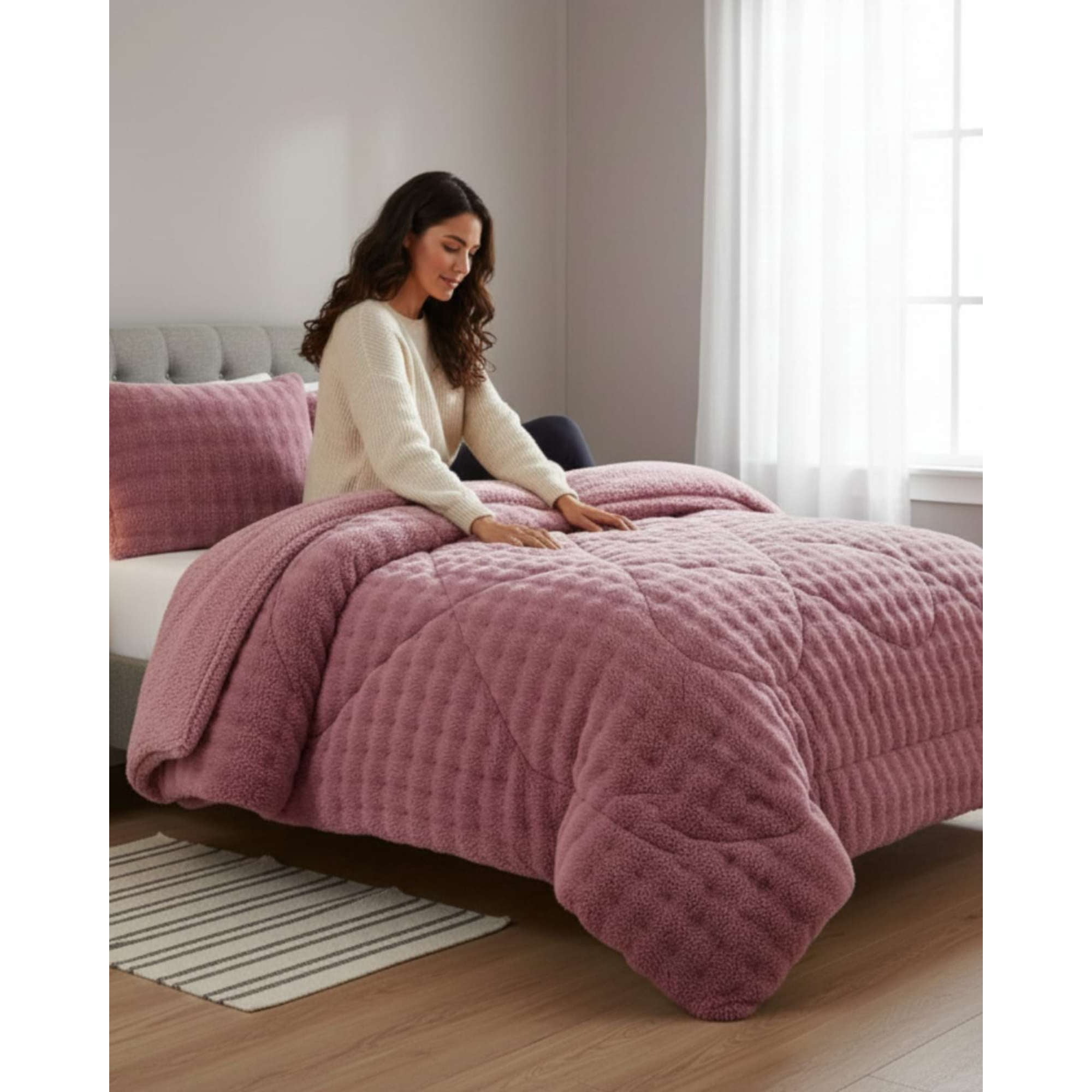 Mylhogar - Cubrecamas King De Invierno Textura Piel De Conejo Suave