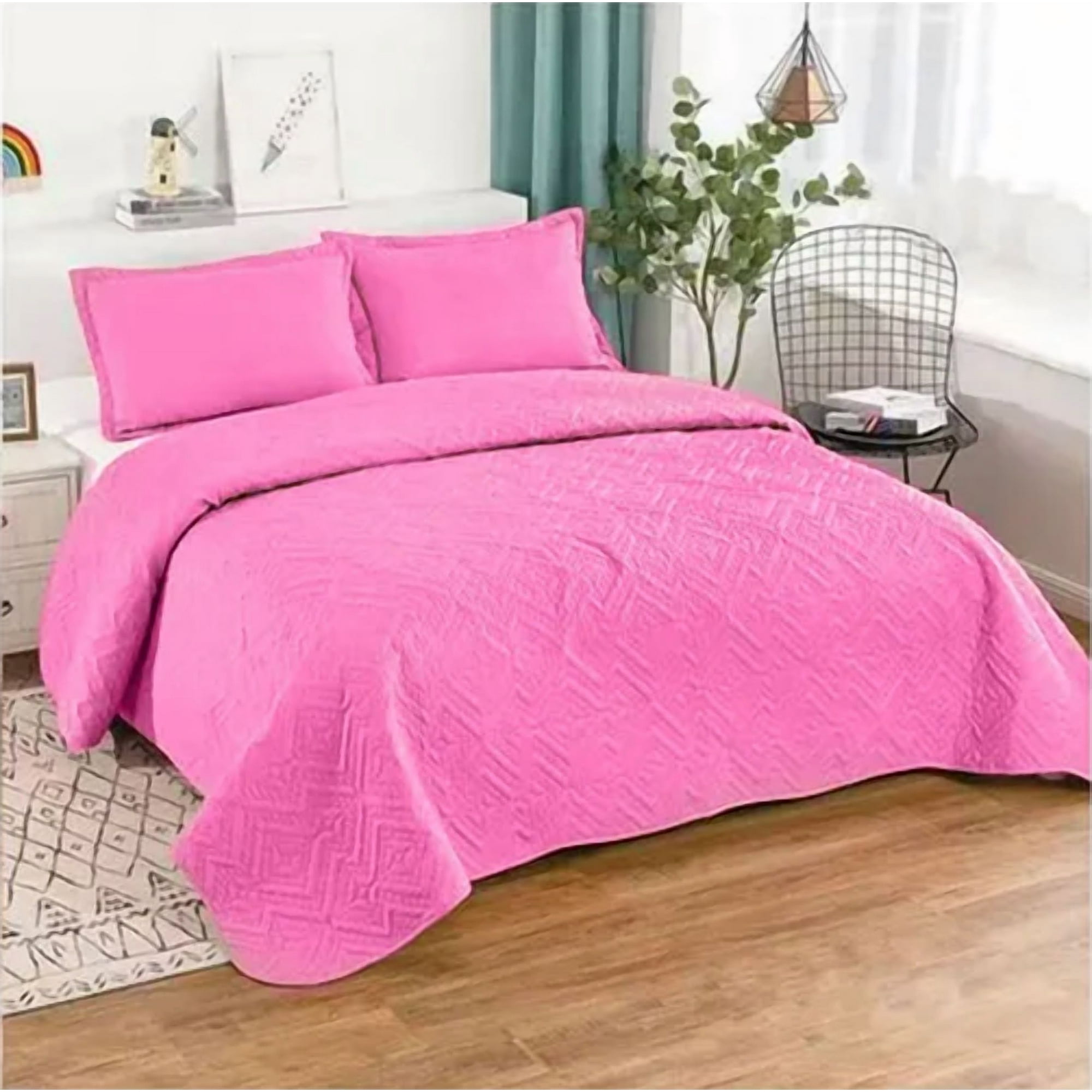 Genérico - Cubrecama Quilt Verano King Color Rosa