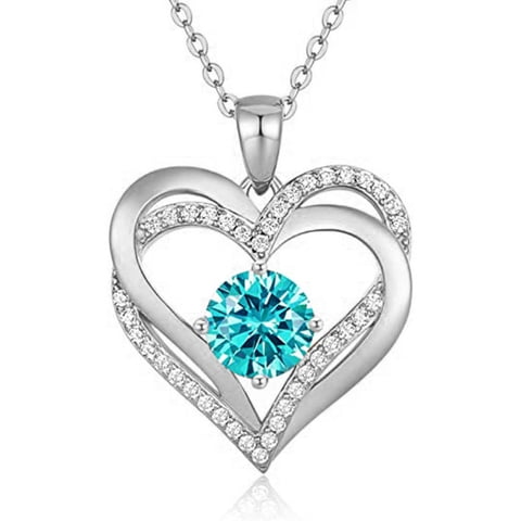 Heshpaws - Collar Love Pendant Con Piedra De Nacimiento Plata