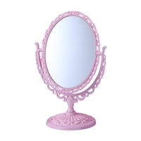 Magideal - Espejo De Maquillaje De Escritorio Vintage, Europeo, Giratorio De , Espejo De Tocador Retro, Espejo Cosmético Para Dormitorio, , Rosa Ovalada