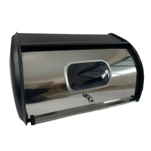 Magideal - Caja De Pan Con Tapa Enrollable, Contenedor De Pan Rústico Para Mostrador De Cocina, Cafetería, Panadería, Galletas, Despensa De Productos Horneados Negro