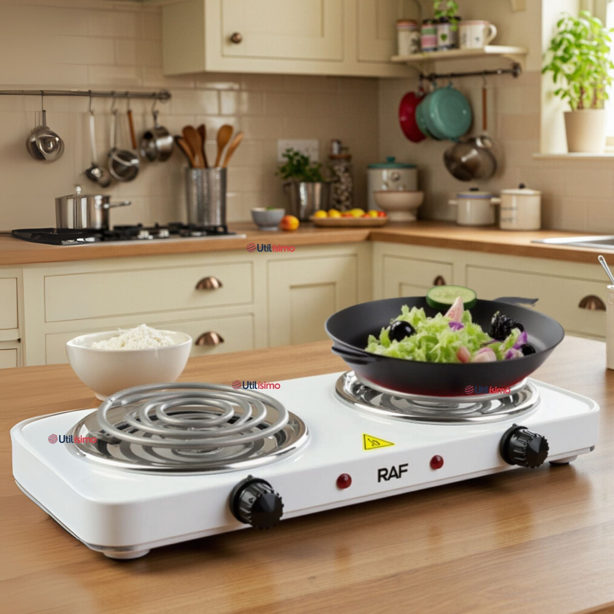 Raf - Cocina Eléctrica 2 Platos 2000w Cocinilla Portátil Blanco