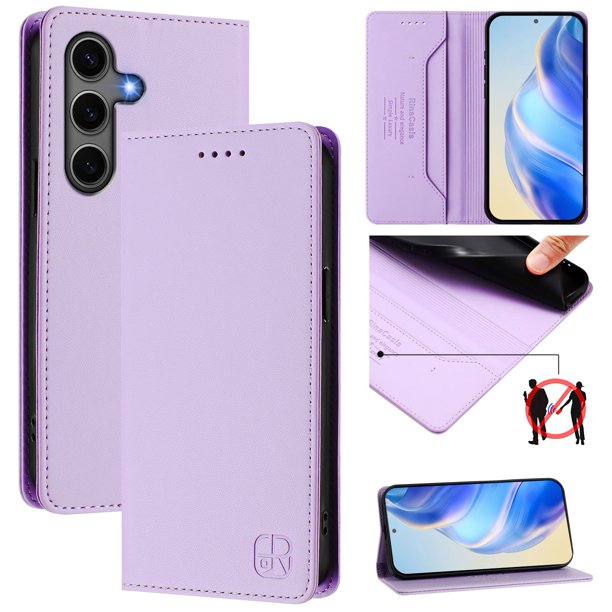 Funda Billetera con Soporte para Samsung Galaxy S24 Plus Bloqueo RFID Plegable Morado claro