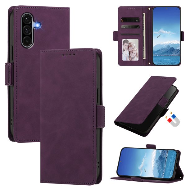 Funda Billetera Delgada para Samsung Galaxy A56 5G/A36 5G con Ranuras y Soporte Morado oscuro