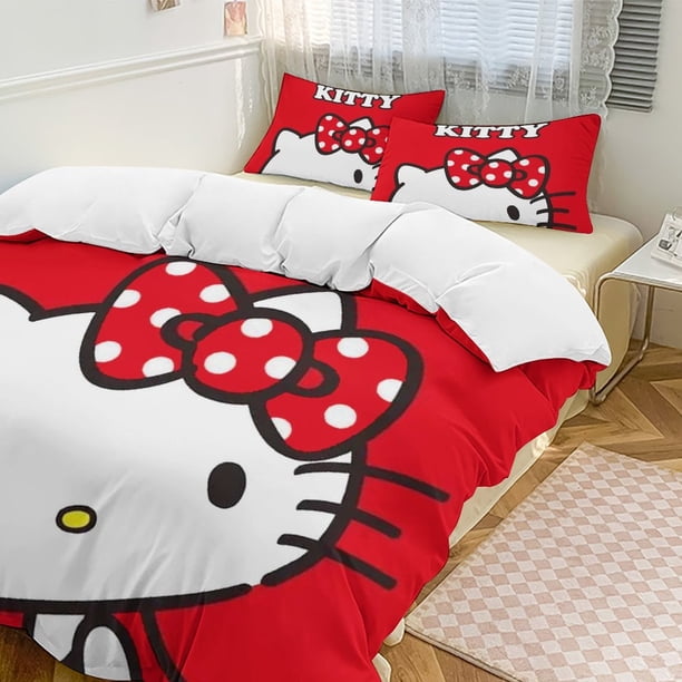 Hello Kitty 3-Piece Twin Bed Set - Includes 1 Single Comforter And 2 Pillowcases Bedding - Fade Resistant Microfiber - Hello Kitty