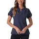 thumbnail image 1 of INSPIRE CHIC Blusa de lunares impresa para mujer de regreso a clases, cuello en V, manga corta, top para usar en el trabajo, talla M, azul oscuro, 1 of 6
