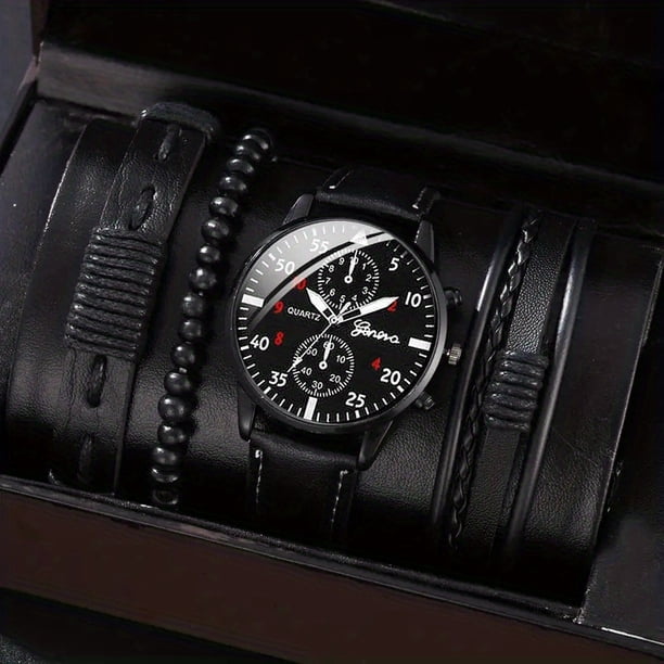 3pcs/set Men's Casual Analog Watch And Classic Bracelets Set (1 Watch+2 Bracelets)