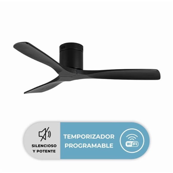 Ventilador Techo Terraza Anwo Silencioso de Madera Negro Wifi 6 Velocidades
