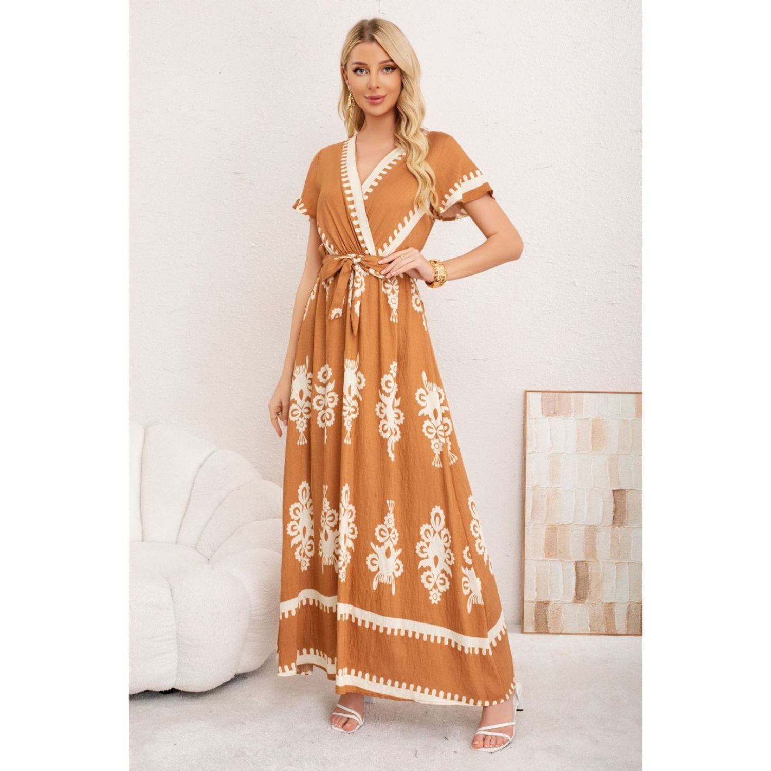Likeshop - Maxi Vestido Largo Mujer Cruzado Estampado Casual Eventos 3383