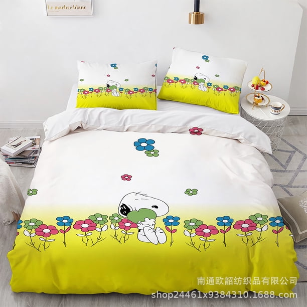 Snoopy Duvet Quilt Cover Bedding Set Pillowcase Included 3-Piece Bedding Set (1 Duvet Cover + 2 Pillow Shams)