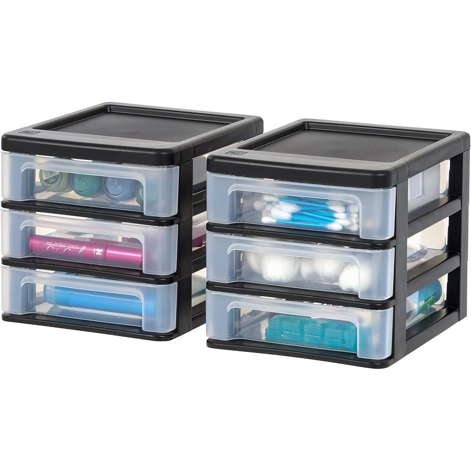 Organizador De Almacenamiento Iris Usa De Plástico Con 3 Cajones, Paquete De 2, Negro