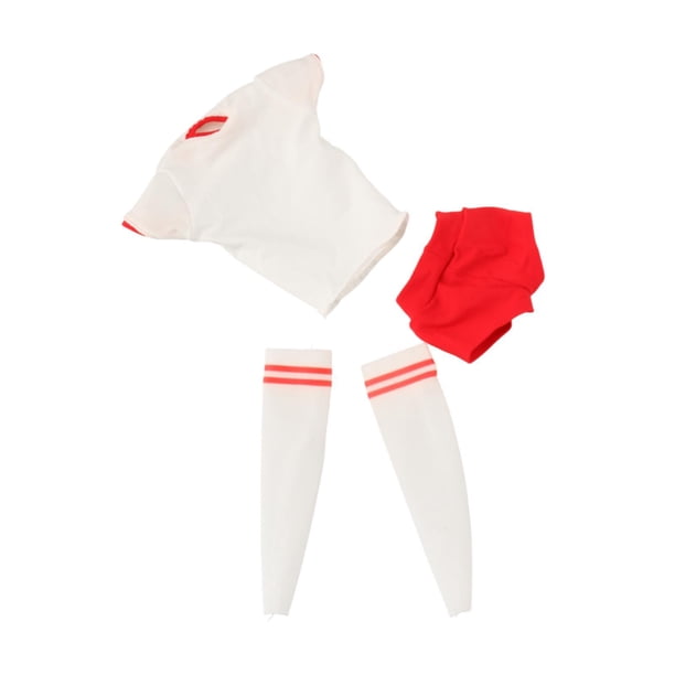 Figura de acción a escala 1/6, ropa hecha a mano de manga corta y pantalones cortos con calcetines deportivos, Mini moda básica para muñecas femeninas Blanco Rojo Corte ceñido