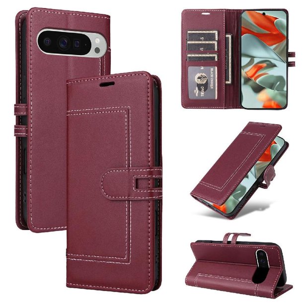 Premium Wallet Case for Google Pixel 10 Pro XL with Card Slots & Kickstand, Flip Cover Red