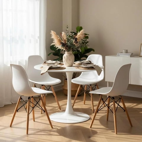 Pandalino - Comedor Mesa Tulip Blanco 80 Cm + 4 Sillas Eames Blanco