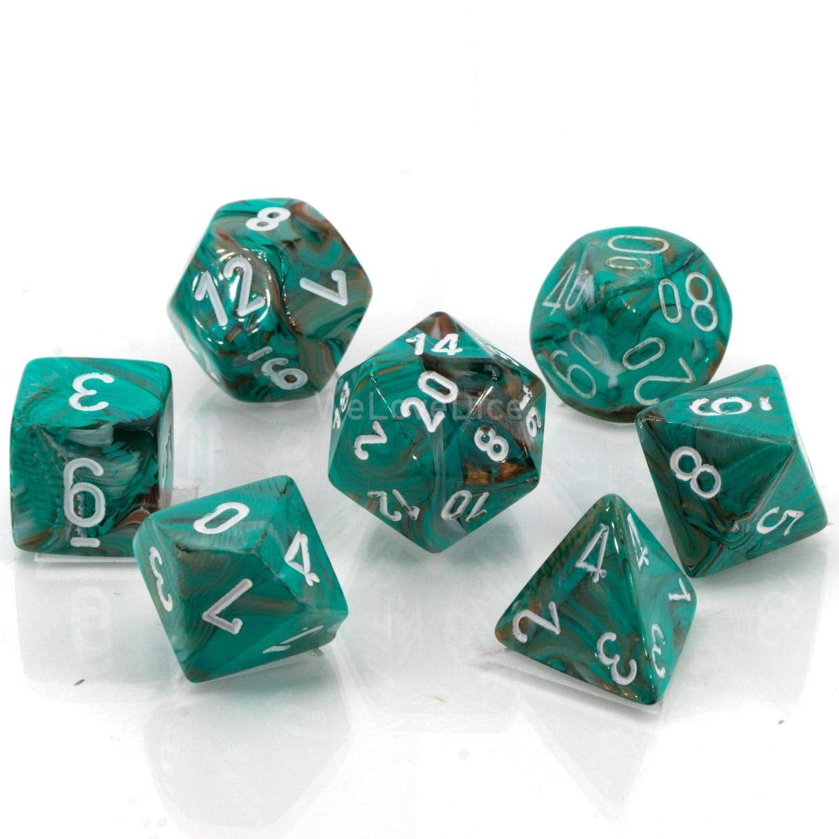 Juego De Dados Chessex Marble Poliédrico Oxi-copper, Blanco, 7 Dados