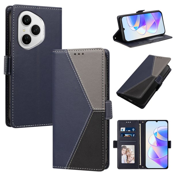 Funda Cartera para Honor 400 Pro con Cierre Magnético, Tricolor, Azul Oscuro