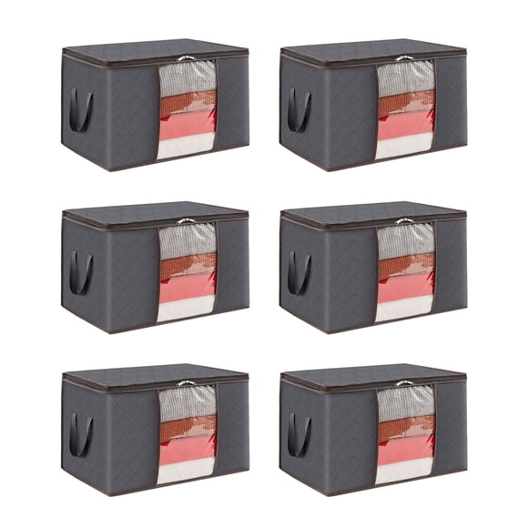 Pack x6 bolsas Organizadoras de Ropa 90l Grande Plegables Con Manija gris