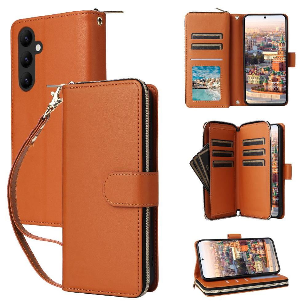 Foxdock - Funda Cartera Con Cremallera Y Correa Para Samsung Galaxy A24 4g Soporte Y Tarjetero Marrón