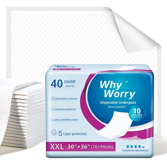 Almohadillas desechables WHYWORRY, extra grandes, 30 x 36 cm, 40 unidades