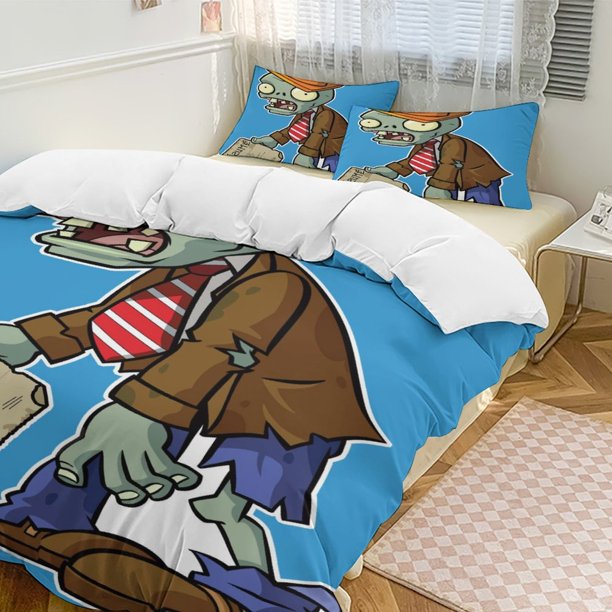 Plants Vs Zombies Quilt Set Thicken Soft 3 Pieces Bedding Set All Season Duvet Cove with 2 Pillowcases for Adult Women Girls Teens Home Room Decor