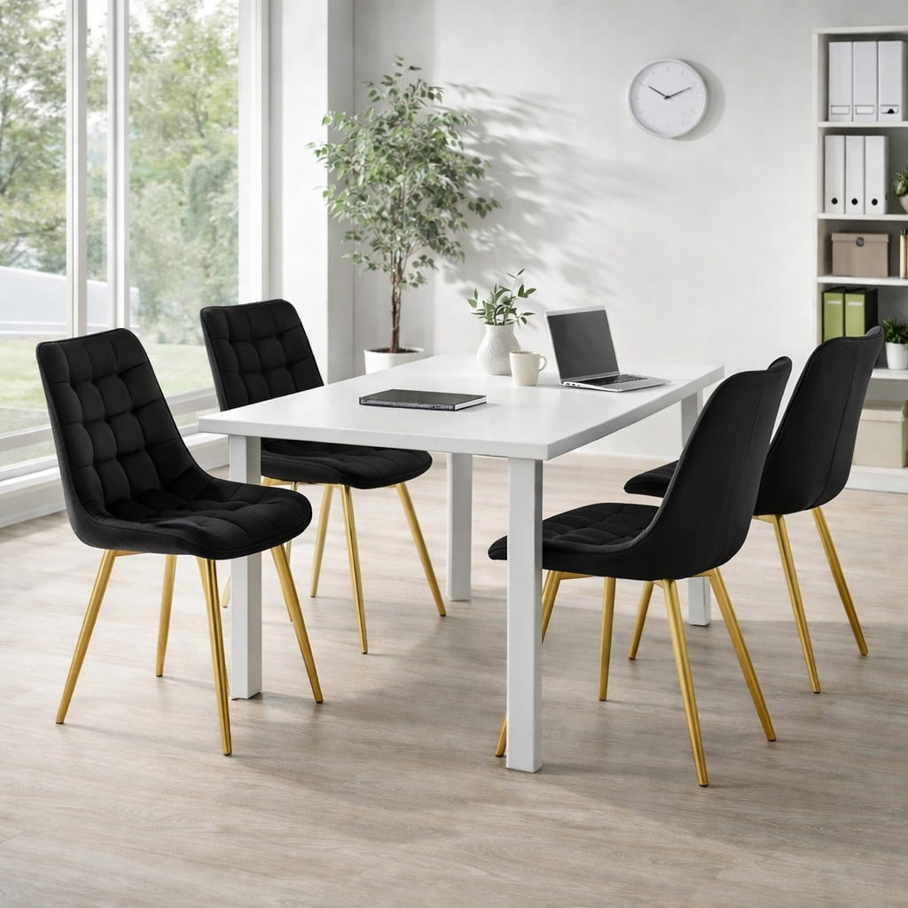 Vitelio - Pack De 4 Silla Comedor Tercio Roma Patas Doradas - Negro